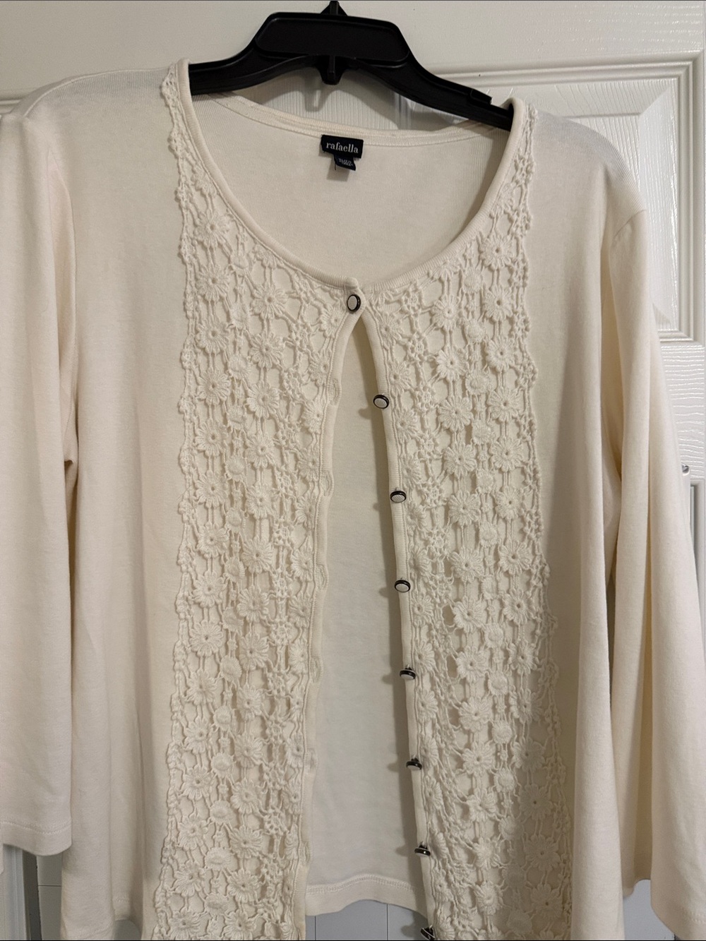 Rafaella Cream Crochet-Accent Women's Cardigan Sweater